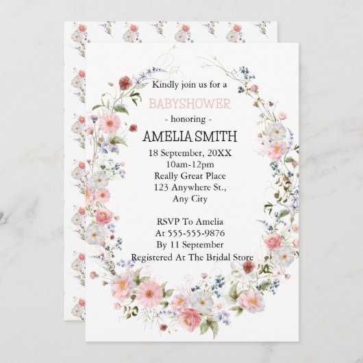 Wild Floral Bouquet Babyshower Kaart (Voorkant / Achterkant)