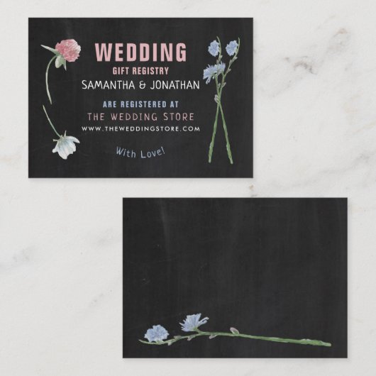 Wild Floral Chalkboard, kaartje voor cadeauregiste Informatiekaartje (Voorkant / Achterkant)