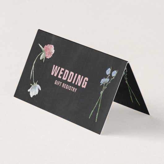 Wild Floral Chalkboard & Photo Gift Registry Card Visitekaartje (Voorkant)