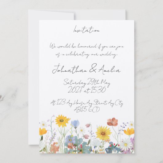 Wild floral Customisable Wedding Invitation  Kaart (Voorkant)
