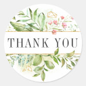 Wild Floral Green Foliage Waterverf Dank u wel Ronde Sticker (Voorkant)