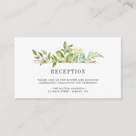 Wild Floral Green Foliage Weddenschap Reception Informatiekaartje