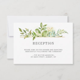 Wild Floral Green Foliage Weddenschap Reception Kaart
