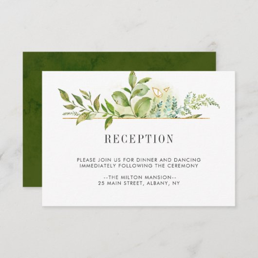 Wild Floral Green Foliage Weddenschap Reception Kaart (Voorkant / Achterkant)