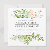 Wild Floral Green Foliage Wedding Invitation Kaart (Voorkant)