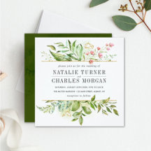 Wild Floral Green Foliage Wedding Invitation