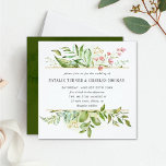 Wild Floral Green Foliage Wedding Invitation Kaart<br><div class="desc">Een elegante trouwuitnodigingskaart met waterverf wild groen blad met roze bloemen. Het zal perfect zijn voor lentendendingen,  zomerbruiloften,  strandbruiloften en soortgelijke evenementen. Klik op de button Aanpassen hierboven voor een geavanceerdere aanpassing van dit ontwerp. Overeenkomende objecten zijn ook beschikbaar.</div>