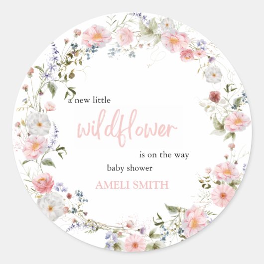 Wild Floral Krans Babyshower Ronde Sticker (Voorkant)
