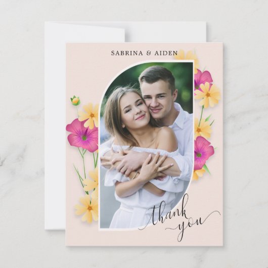 Wild Floral Meadow Bruiloft Foto Bedankkaart (Voorkant)