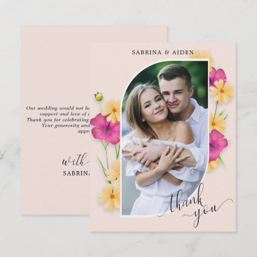 Wild Floral Meadow Bruiloft Foto Bedankkaart (Voorkant / Achterkant)