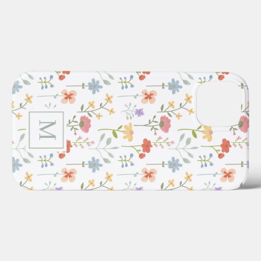 Wild Floral Pattern Monogram Case-Mate iPhone Case (Achterkant (horizontaal))