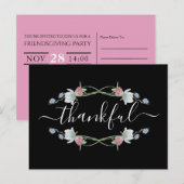 Wild Floral Wreath, Thanksgiving Party Invitation Briefkaart (Voorkant / Achterkant)