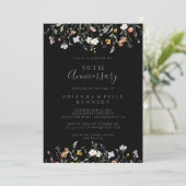 Wild Floral Zwart 50ste bruiloft Jubileum Kaart (Staand voorkant)