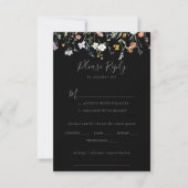 Wild Floral Zwart Bruiloft Menu Keuze RSVP (Voorkant)