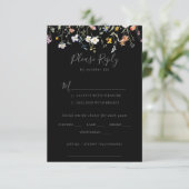 Wild Floral Zwart Bruiloft Menu Keuze RSVP (Staand voorkant)