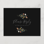 Wild Floral Zwart Menu Keuze RSVP Briefkaart (Voorkant)