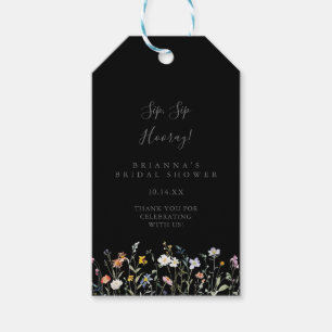 Wild Floral Zwart Sip Hooray Vrijgezellenfeest Cadeaulabel