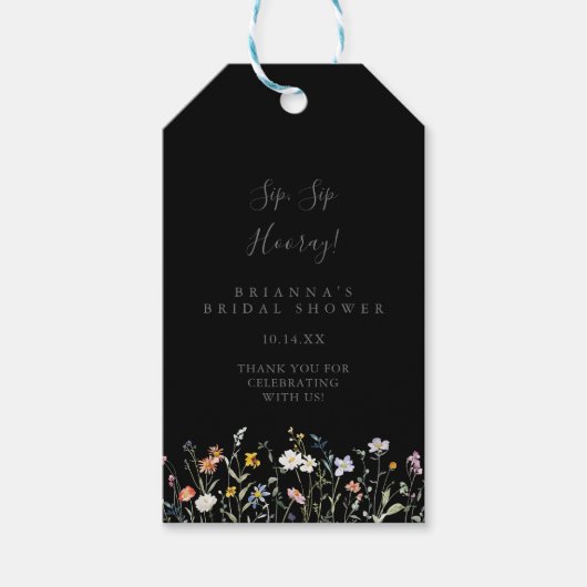 Wild Floral Zwart Sip Hooray Vrijgezellenfeest Cadeaulabel (Voorkant)