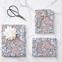 Wild Florals Wrapping Paper - Perzik en Blauw Trio