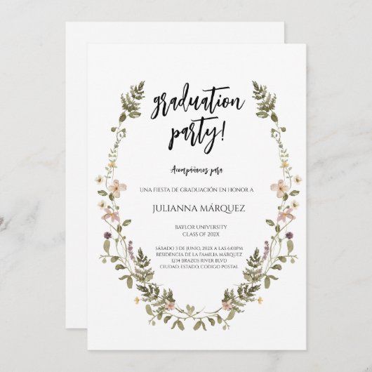 Wild flower afstuderen uitnodiging (Voorkant / Achterkant)