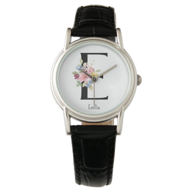 Wild Flower Alphabet E Watch Horloge (Voorkant)