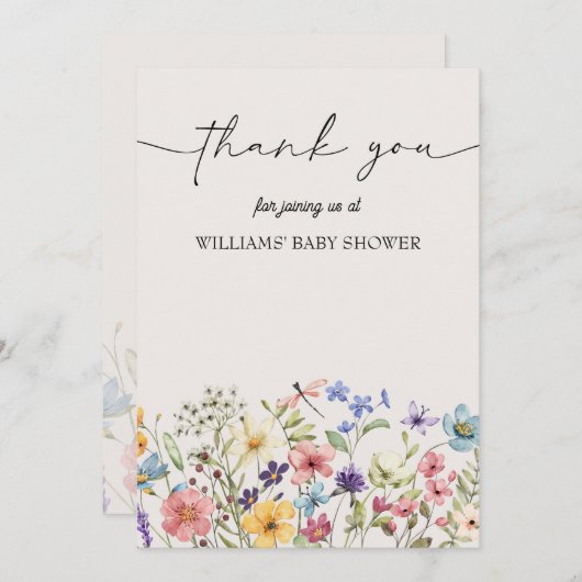 Wild Flower Baby shower dank u kaarten (Voorkant / Achterkant)