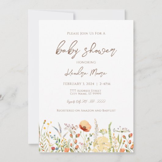 Wild Flower Baby shower Invitation Kaart (Voorkant)