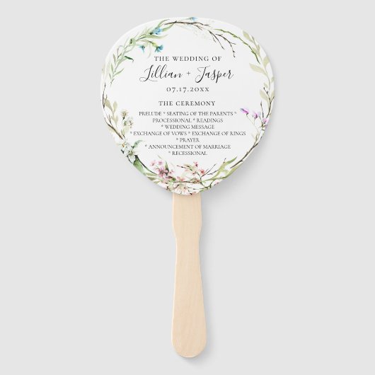 Wild Flower Botanical Bruiloft Programma Hand Fans Handwaaier (Voorkant)