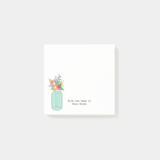 Wild Flower Bouquet Mason Jar Monogram leraar Post-it® Notes (Voorkant)