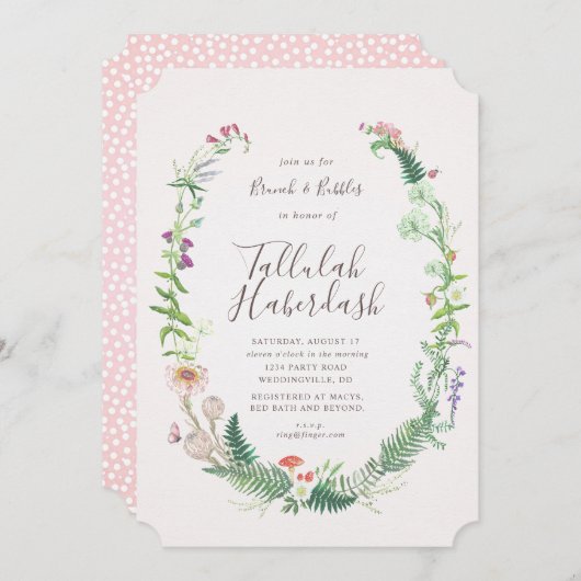 Wild Flower Brunch en Bubble Invitation Kaart (Voorkant / Achterkant)