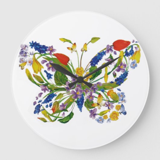 Wild Flower Butterfly Floral Bouquet Grote Klok (Voorkant)