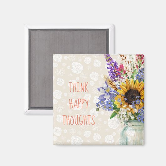 Wild Flower Design denkt dat Happy Thoughts Magnet (Voorkant / Achterkant)
