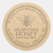 Wild Flower Editable Kraft Honey Jar Bee Label (Voorkant)