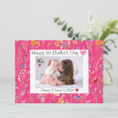 Wild flower elegant Eerste Moederdag Foto Bedankkaart (Staand voorkant)