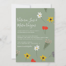 Wild Flower Floral Greenery Wedding Sage Green Kaart