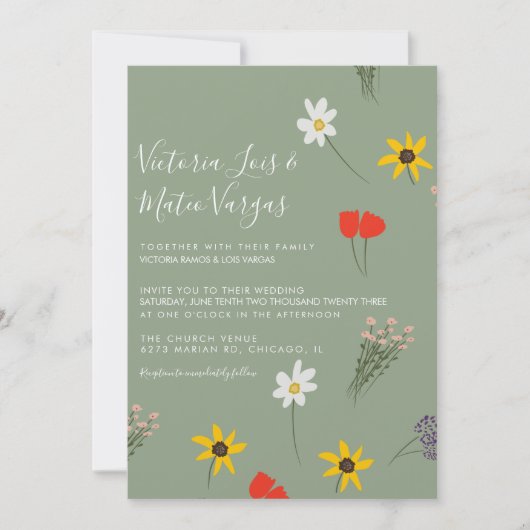 Wild Flower Floral Greenery Wedding Sage Green Kaart (Voorkant)