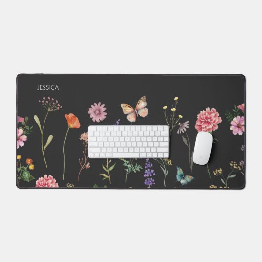 Wild Flower geperste bloemnaam Desk Mat (Keyboard & Muis)