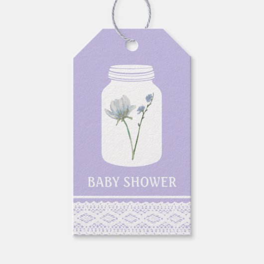 Wild Flower Mason Jar en Lace Baby shower Cadeaulabel (Voorkant)