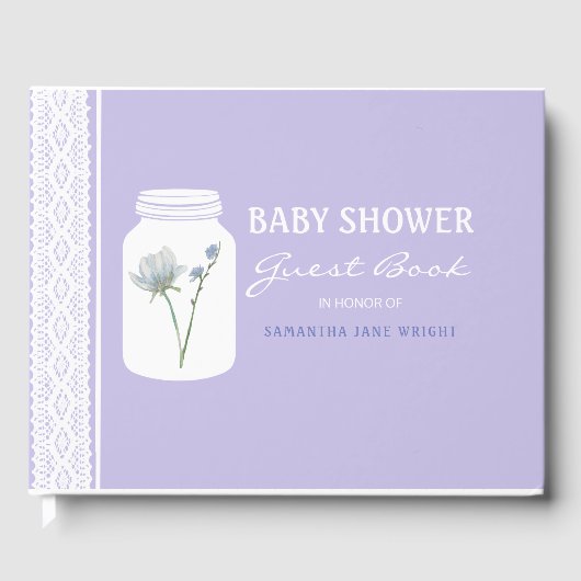 Wild Flower Mason Jar en Lace Baby shower Gastenboek (Voorkant)
