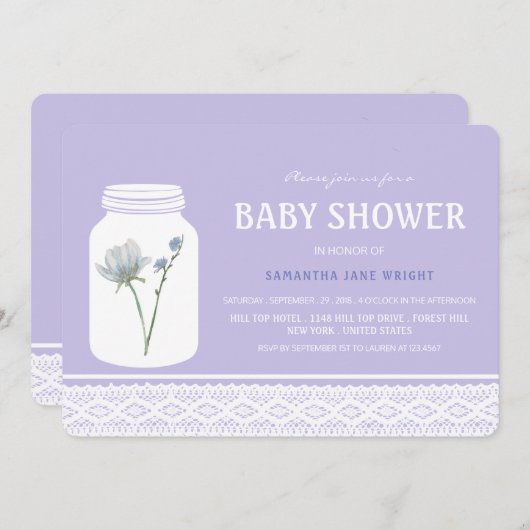 Wild Flower Mason Jar en Lace Baby shower Kaart (Voorkant / Achterkant)