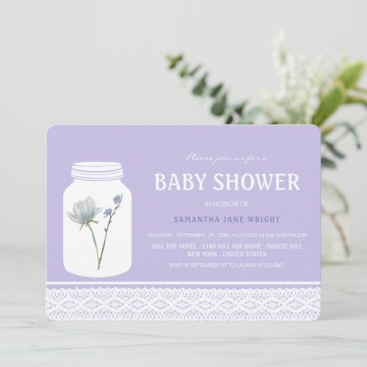Wild Flower Mason Jar en Lace Baby shower Kaart (Staand voorkant)
