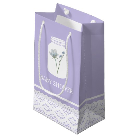 Wild Flower Mason Jar en Lace Baby shower Klein Cadeauzakje (Voorkant Gekanteld)