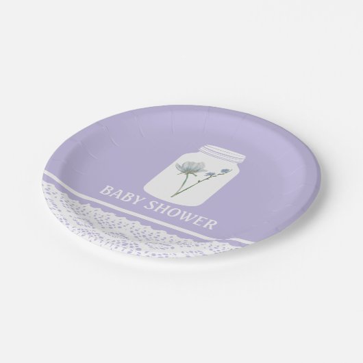 Wild Flower Mason Jar en Lace Baby shower Papieren Bordje (Gekanteld)