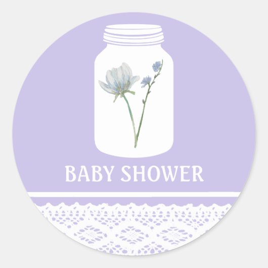 Wild Flower Mason Jar en Lace Baby shower Ronde Sticker (Voorkant)