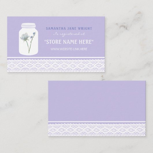 Wild Flower Mason Jar en Lace Gift Registry Informatiekaartje (Voorkant / Achterkant)