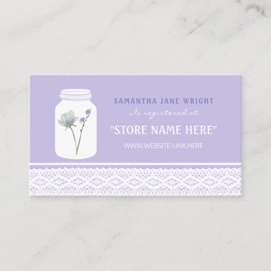 Wild Flower Mason Jar en Lace Gift Registry Informatiekaartje (Voorkant)
