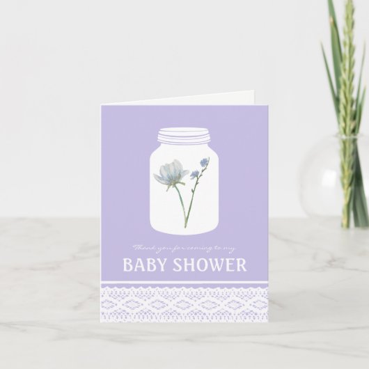 Wild Flower Mason Jar & Lace Baby shower Bedankt (Voorkant)