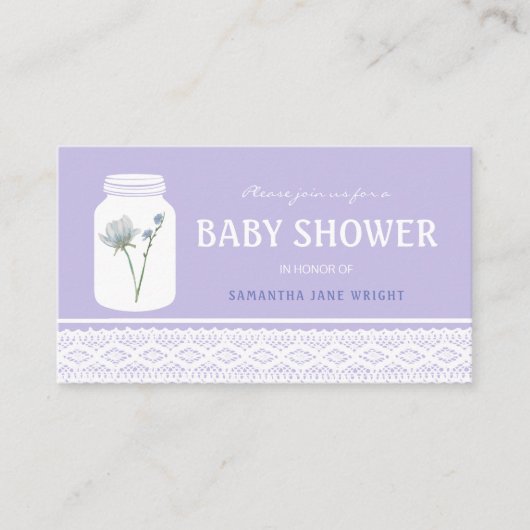 Wild Flower Mason Jar & Lace Baby shower Ticket Informatiekaartje (Voorkant)
