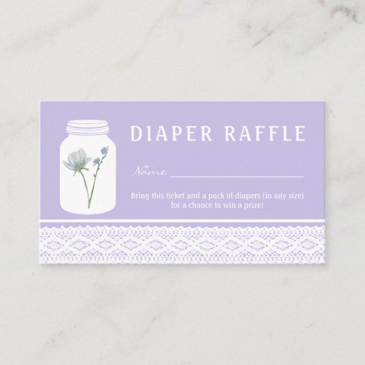 Wild Flower Mason Jar & Lace Diaper Raffle Ticket Informatiekaartje (Voorkant)
