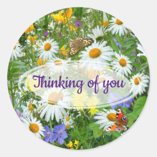 Wild Flower Meadow Thinking of You Greeting Square Ronde Sticker
